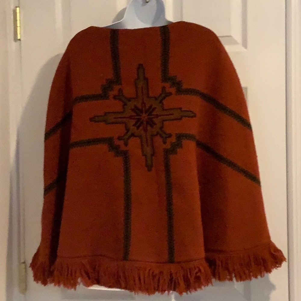 VINTAGE JANUS OF NORWAY 100% Pure Wool Norse Orange Nordic Shawl Cape Poncho - Picture 5 of 7